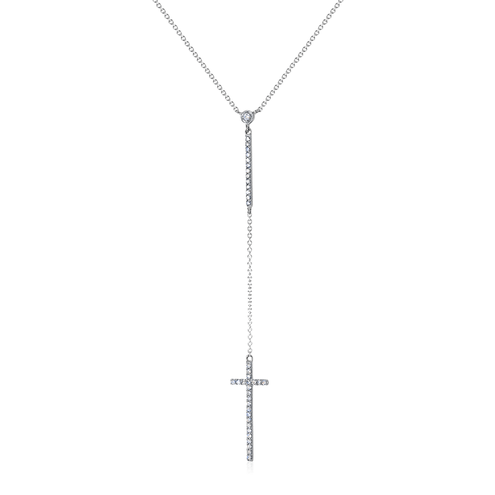 Колье с подвесным крестом с бриллиантами из белого золота 585 пробы (арт. 105721)