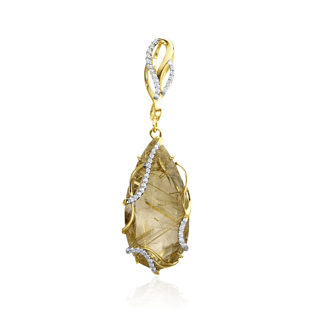 Кулон с бриллиантами, кварцем из желтого золота 585 пробы (арт. 105126)