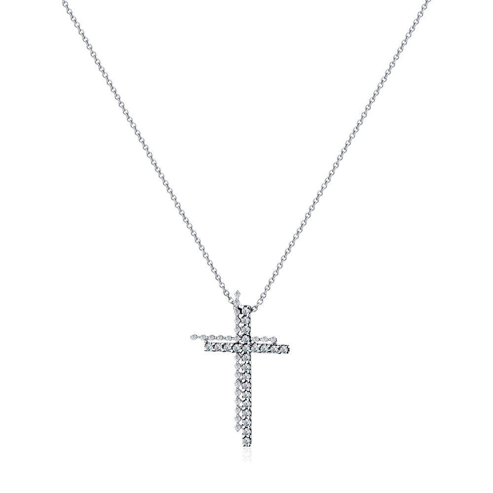 Колье в виде крестика с бриллиантами из белого золота 585 пробы (арт. 99951)