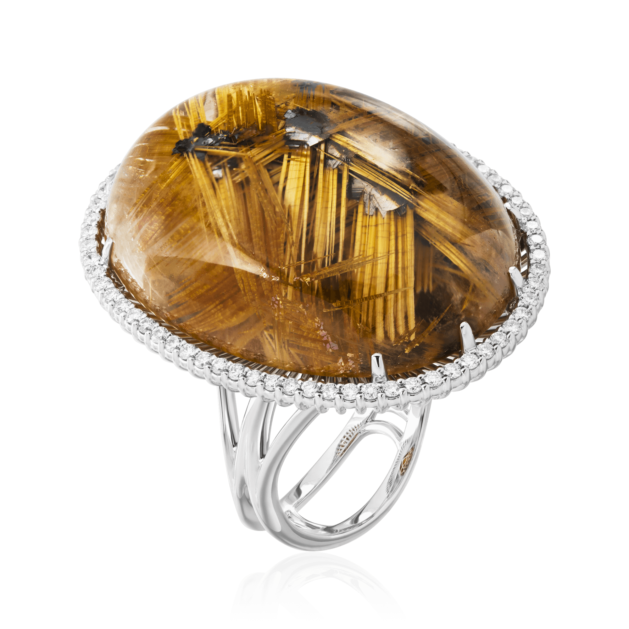 Кольцо с кварцем, бриллиантами из белого золота 585 пробы (арт. 90865)