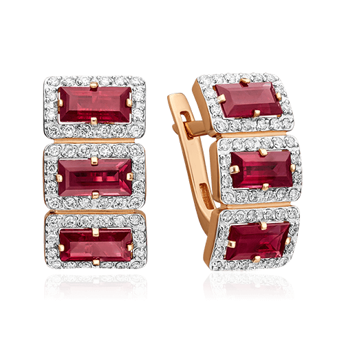 Серьги с рубином, бриллиантами из красного золота 585 пробы, фото № 1