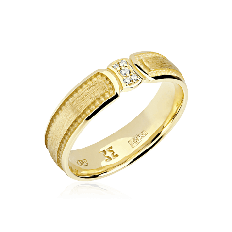 Обручальное кольцо с бриллиантами из желтого золота 585 пробы, фото № 1