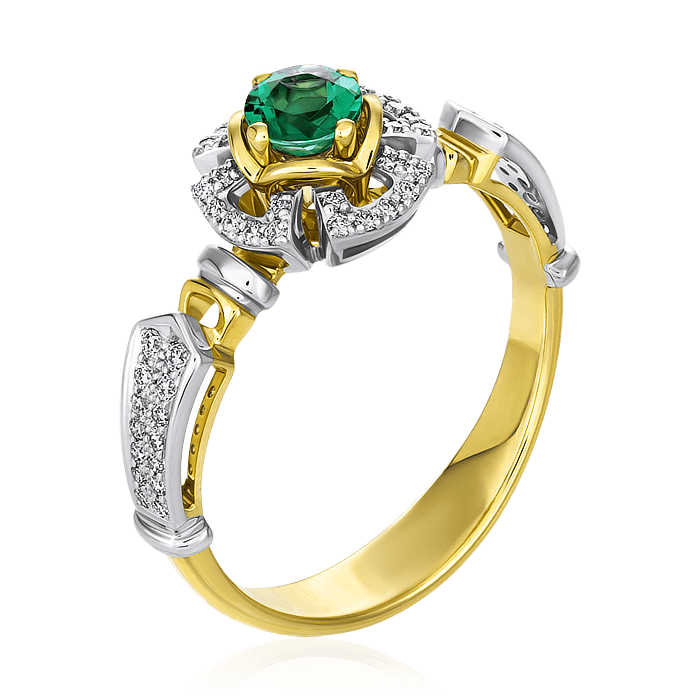 Кольцо с изумрудом и бриллиантами из белого золота