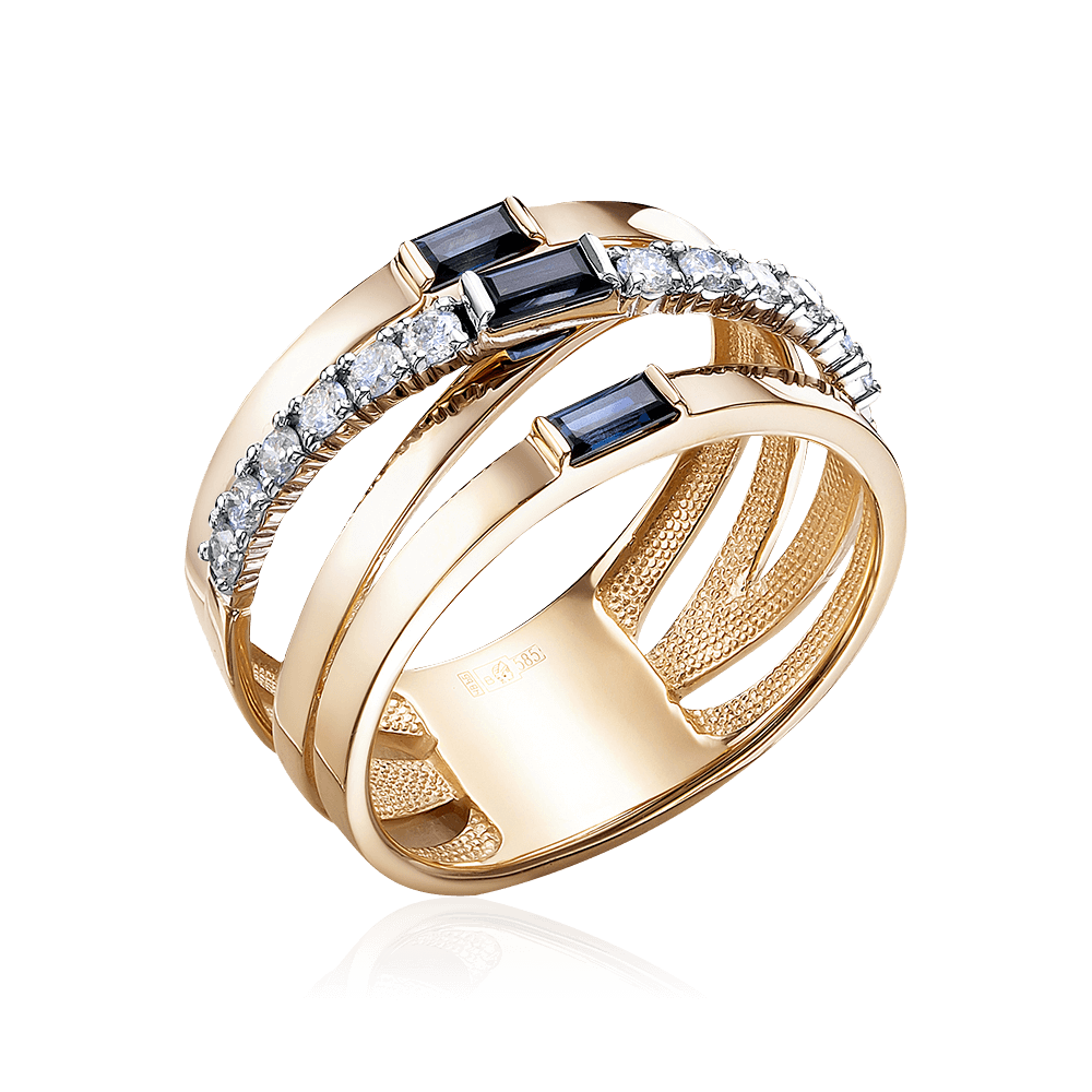 Кольцо с сапфиром, бриллиантами из комбинированного золота 585 пробы (арт. 104946)