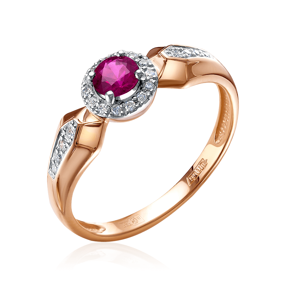 Кольцо с рубином, бриллиантами из комбинированного золота 585 пробы (арт. 105009)