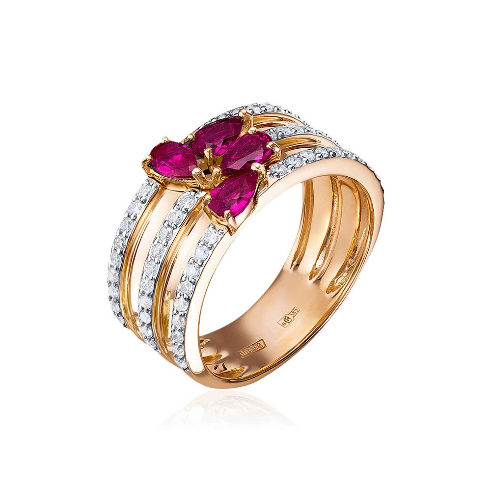 Кольцо с рубином, бриллиантами из комбинированного золота 585 пробы (арт. 101286)