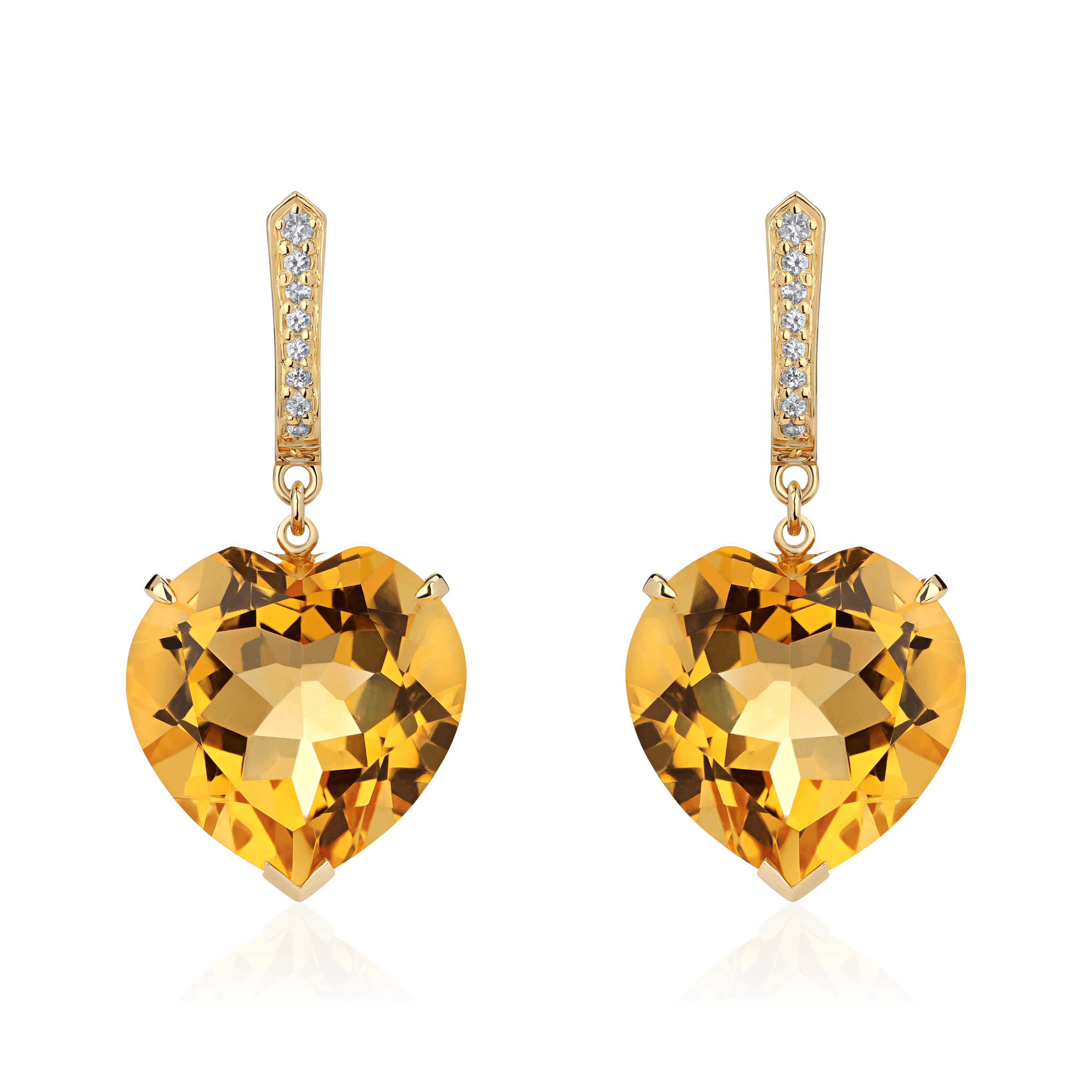Серьги в форме сердец с цитрином из желтого золота 585 пробы, фото № 1