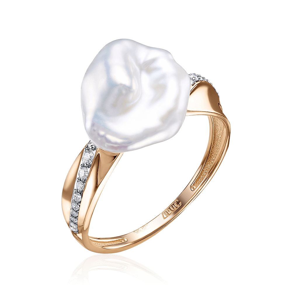 Кольцо с жемчугом, бриллиантами из белого золота 585 пробы (арт. 104984)