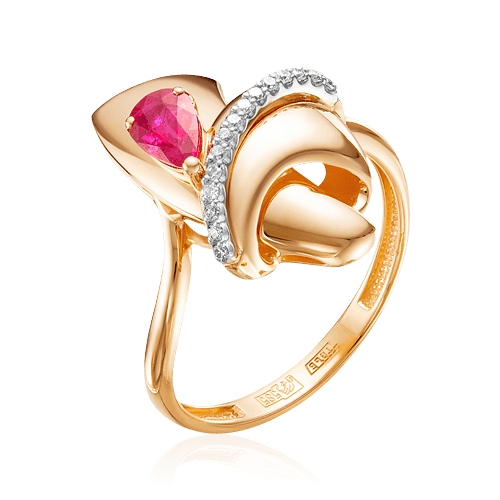 Кольцо с рубином, бриллиантами из красного золота 585 пробы (арт. 68116)