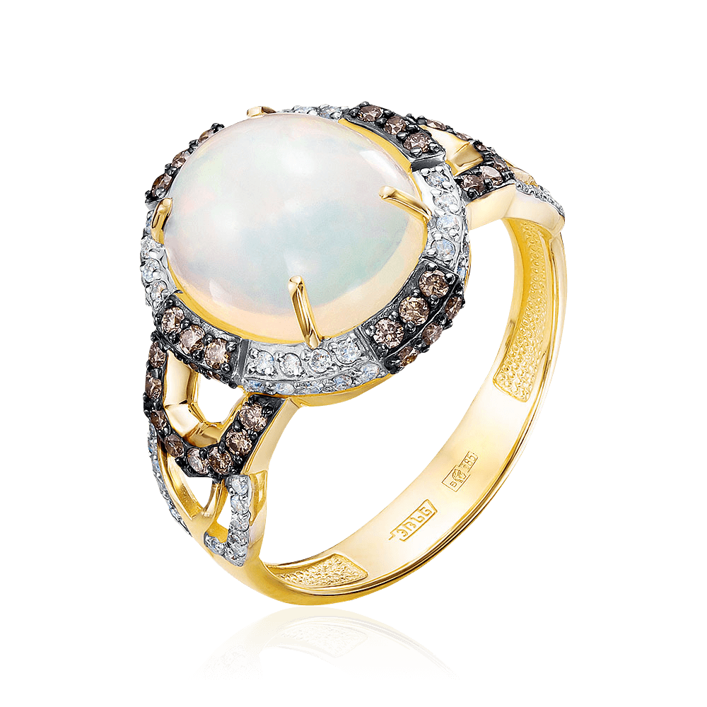 Кольцо с опалом, бриллиантами из желтого золота 585 пробы (арт. 104991)