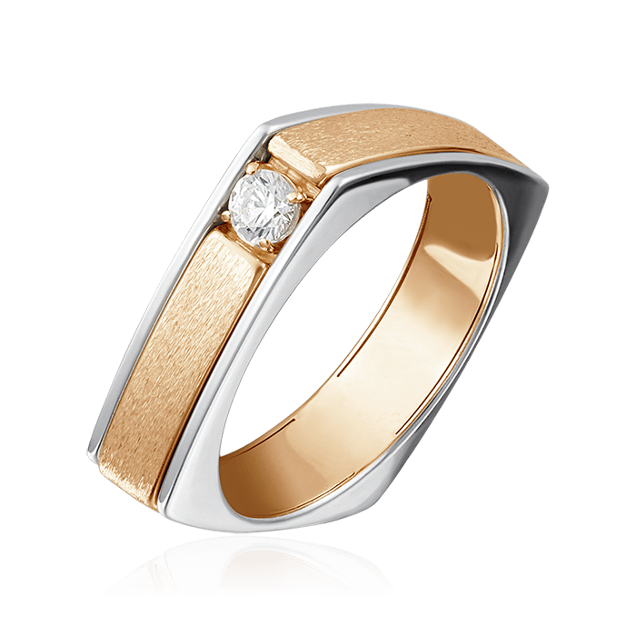 Кольцо с 1 бриллиантом из комбинированного золота 585 пробы, фото № 1