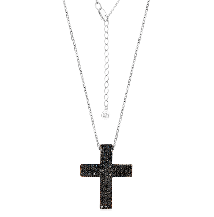 Крест с черными бриллиантами из белого золота 585 пробы (арт. 67050)