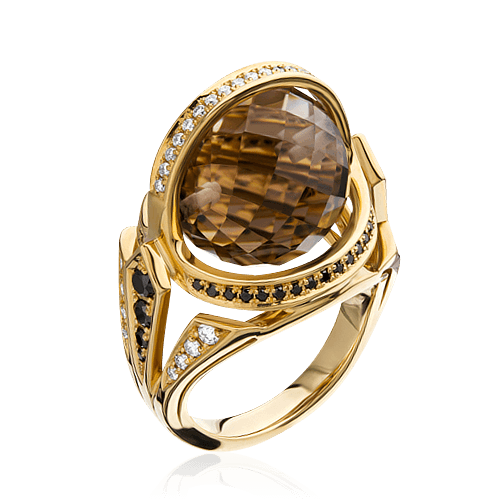 Кольцо с кварцем, бриллиантами из желтого золота 585 пробы (арт. 35503)