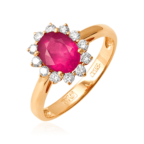 Кольцо с рубином, бриллиантами из красного золота 585 пробы (арт. 52554)