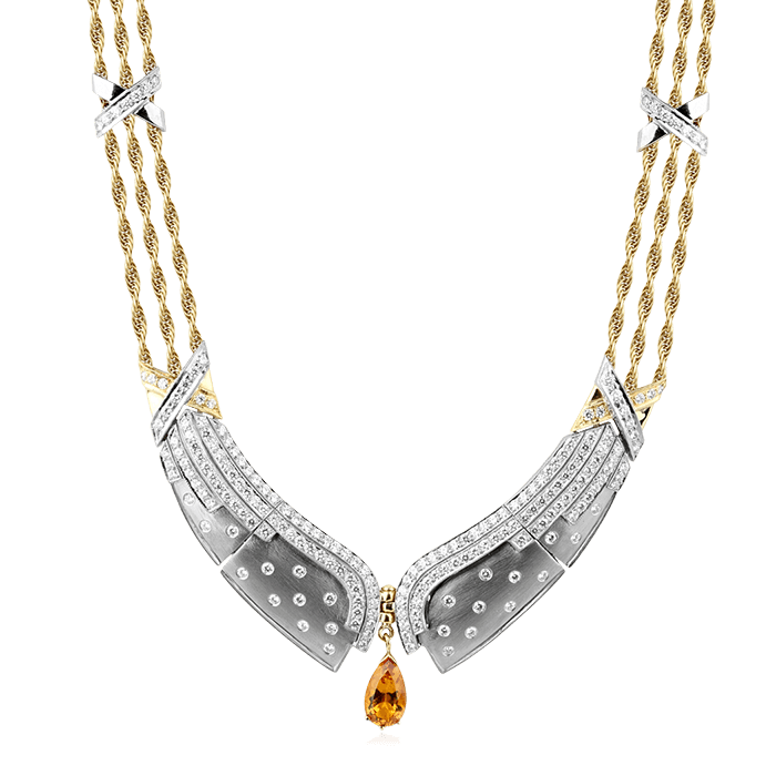 Колье с цитрином, бриллиантами из желтого золота 750 пробы, фото № 1