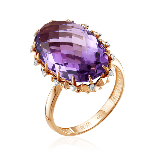 Кольцо с аметистом, бриллиантами из розового золота 585 пробы (арт. 58269)
