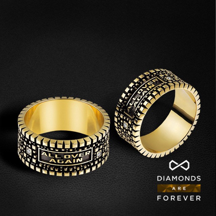 Мужское кольцо с бриллиантами из желтого золота 585 пробы (арт. 25593)