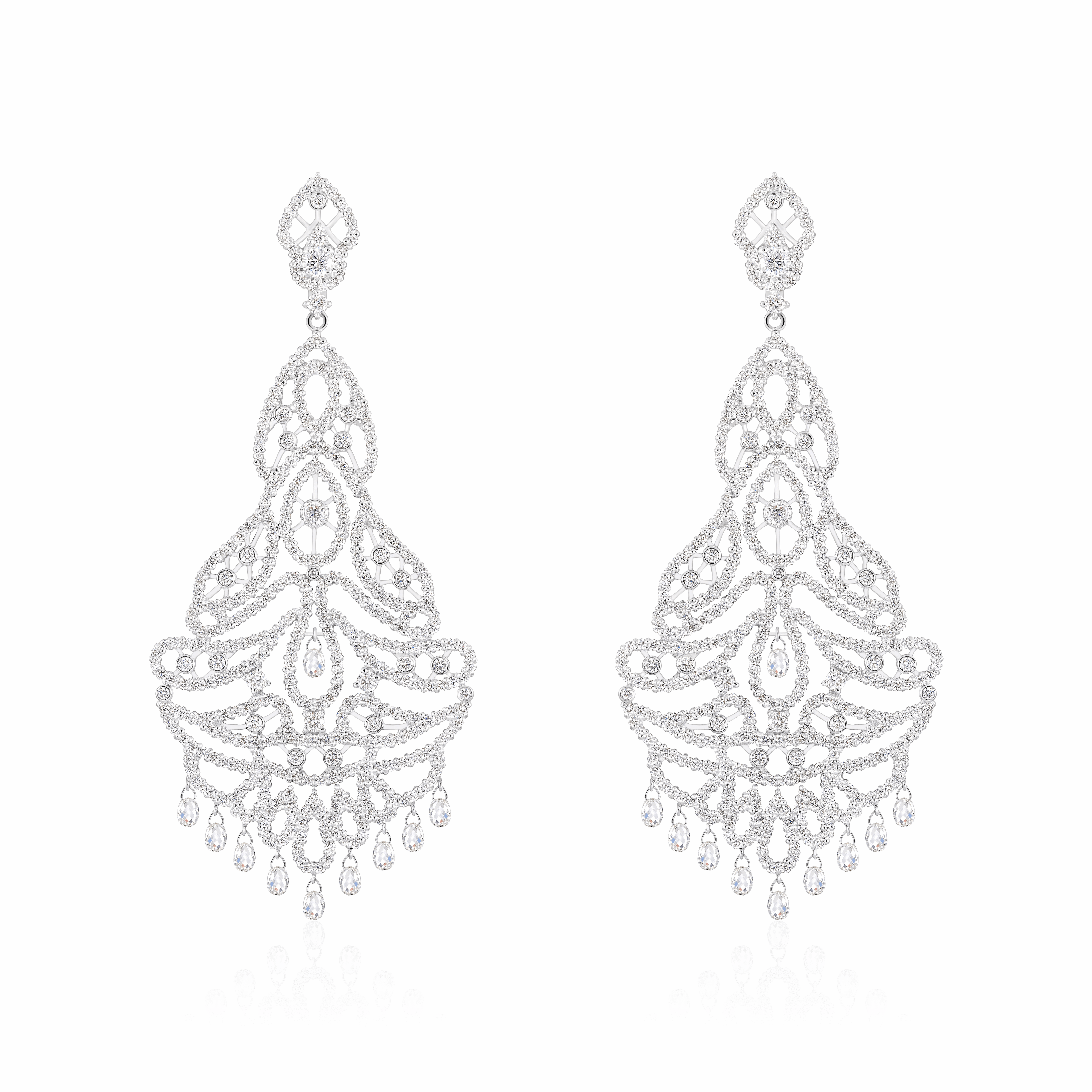 Длинные серьги с бриллиантами из белого золота 585 пробы (арт. 91702)