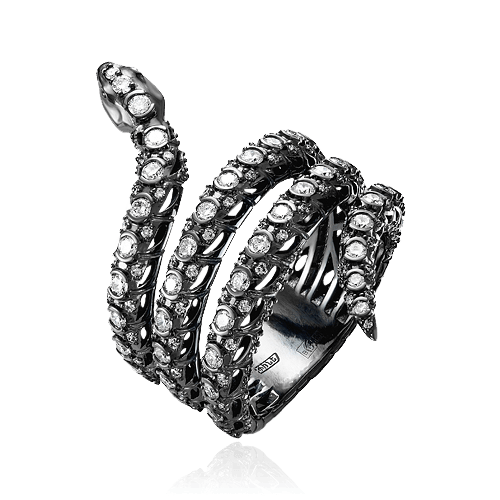 Кольцо Змейка с бриллиантами из белого золота 585 (арт. 66270)