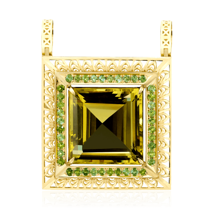 Кулон с кварцем, турмалином из желтого золота 585 пробы (арт. 38661)