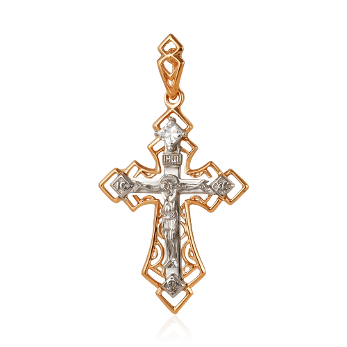 Крест с бриллиантами из красного золота 585 пробы (арт. 64425)
