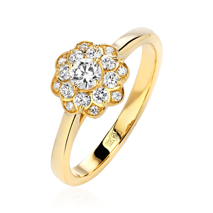 Кольцо с бриллиантами из желтого золота 585 (арт. 88691)