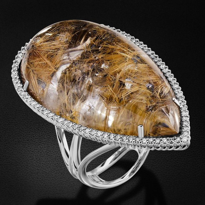 Кольцо с кварцем, бриллиантами из белого золота 585 пробы, фото № 1