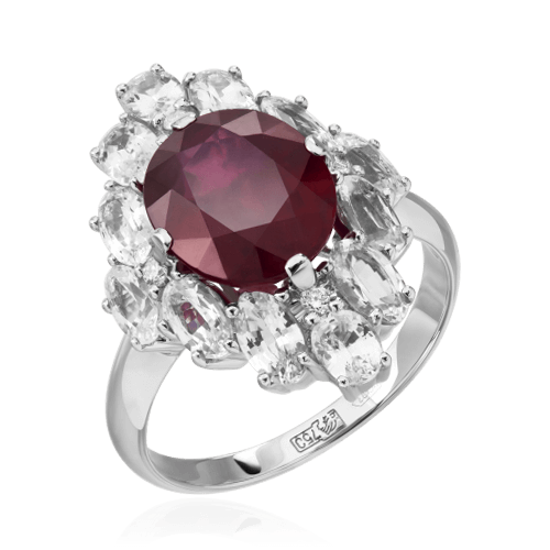 Кольцо с рубином, сапфиром, бриллиантами из белого золота 750 пробы, фото № 1