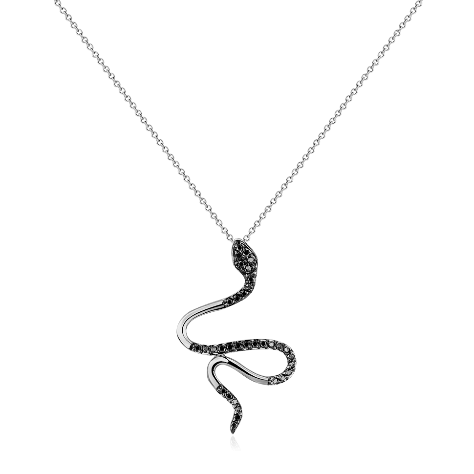 Колье в виде змеи с бриллиантами из белого золота 585 пробы, фото № 1
