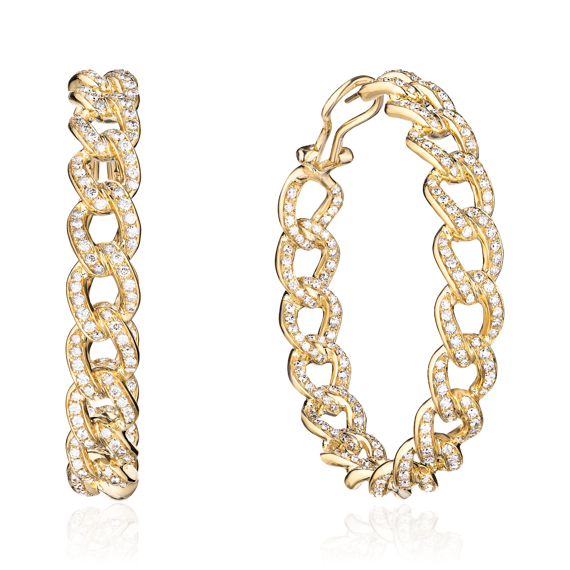 Серьги хупсы с желтыми бриллиантами из желтого золота 750 пробы, фото № 1