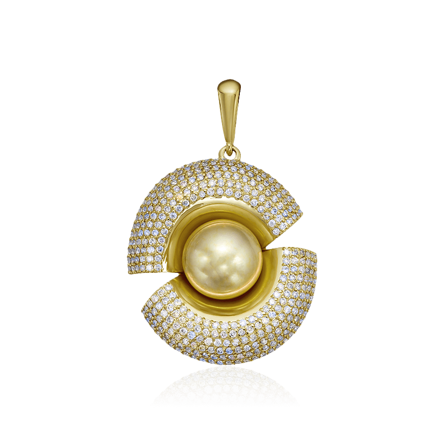 Кулон с бриллиантами, жемчугом из желтого золота 585 пробы, фото № 1