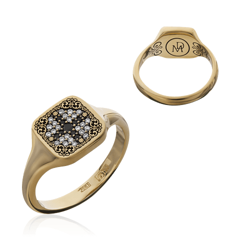 Мужское кольцо с бриллиантами из красного золота 585 пробы (арт. 61901)
