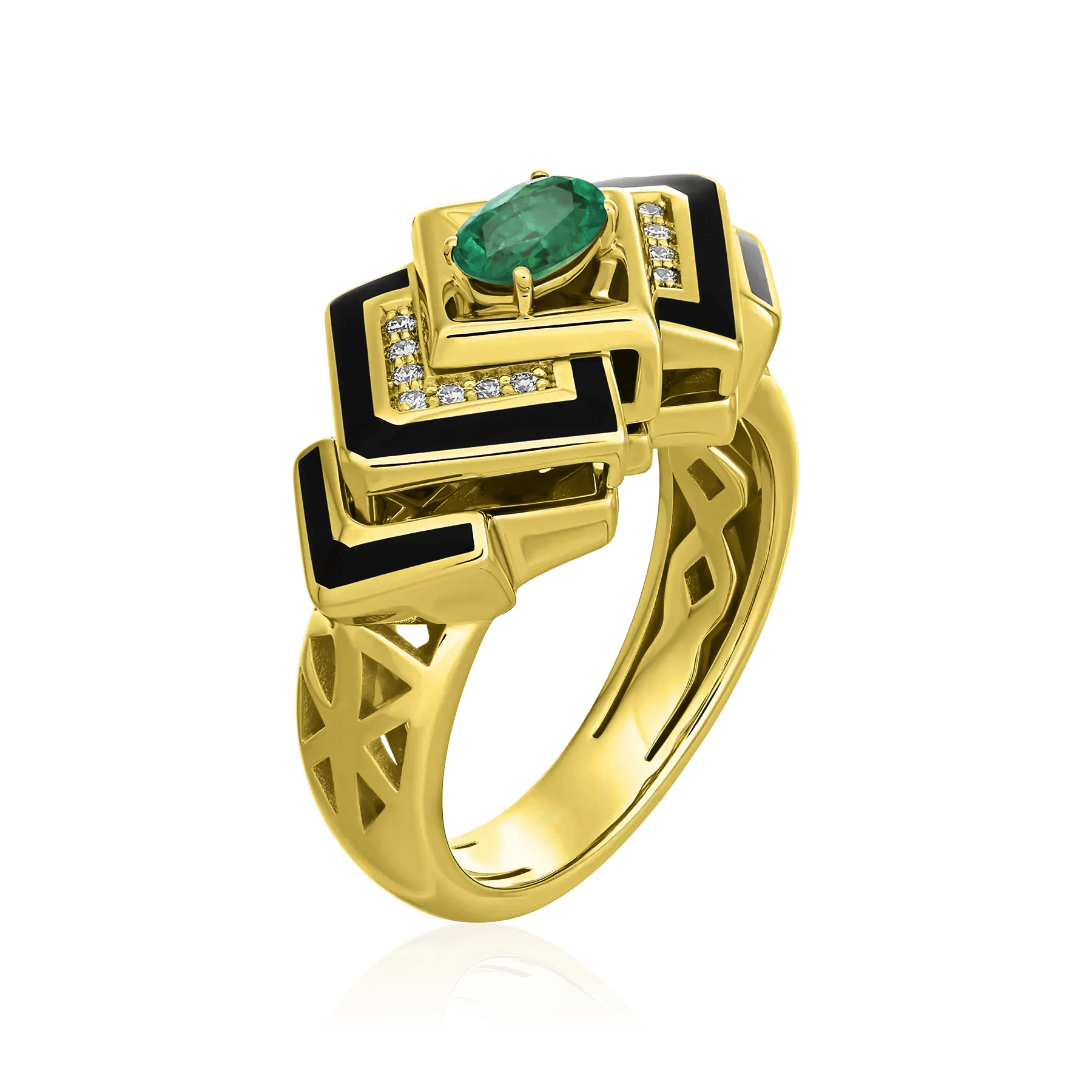 Кольцо-трансформер с изумрудом, бриллиантами из желтого золота 585 пробы, фото № 1