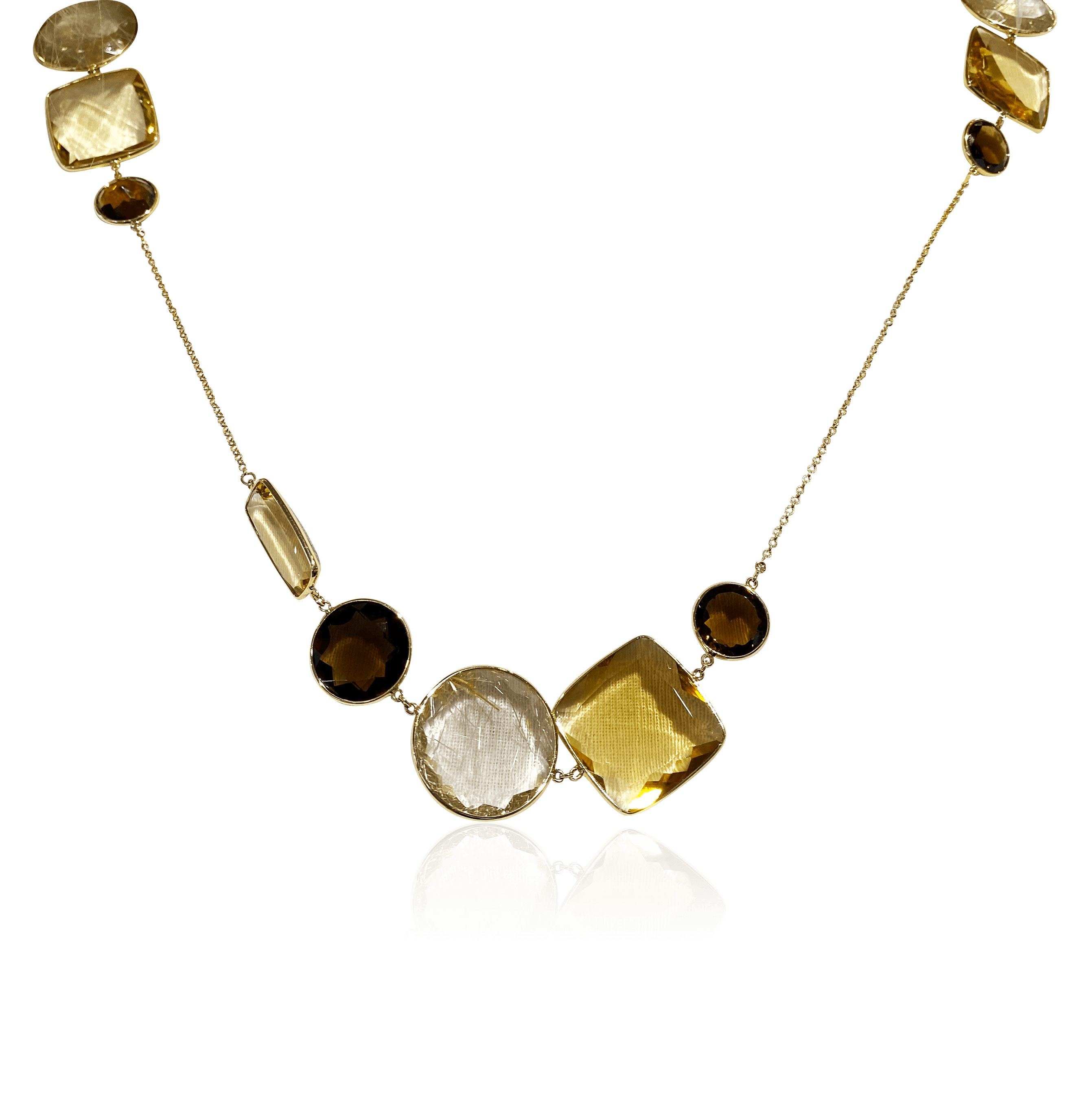 Колье с цитринами, кварцем, бриллиантами из желтого золота 750 пробы (арт. 74489)