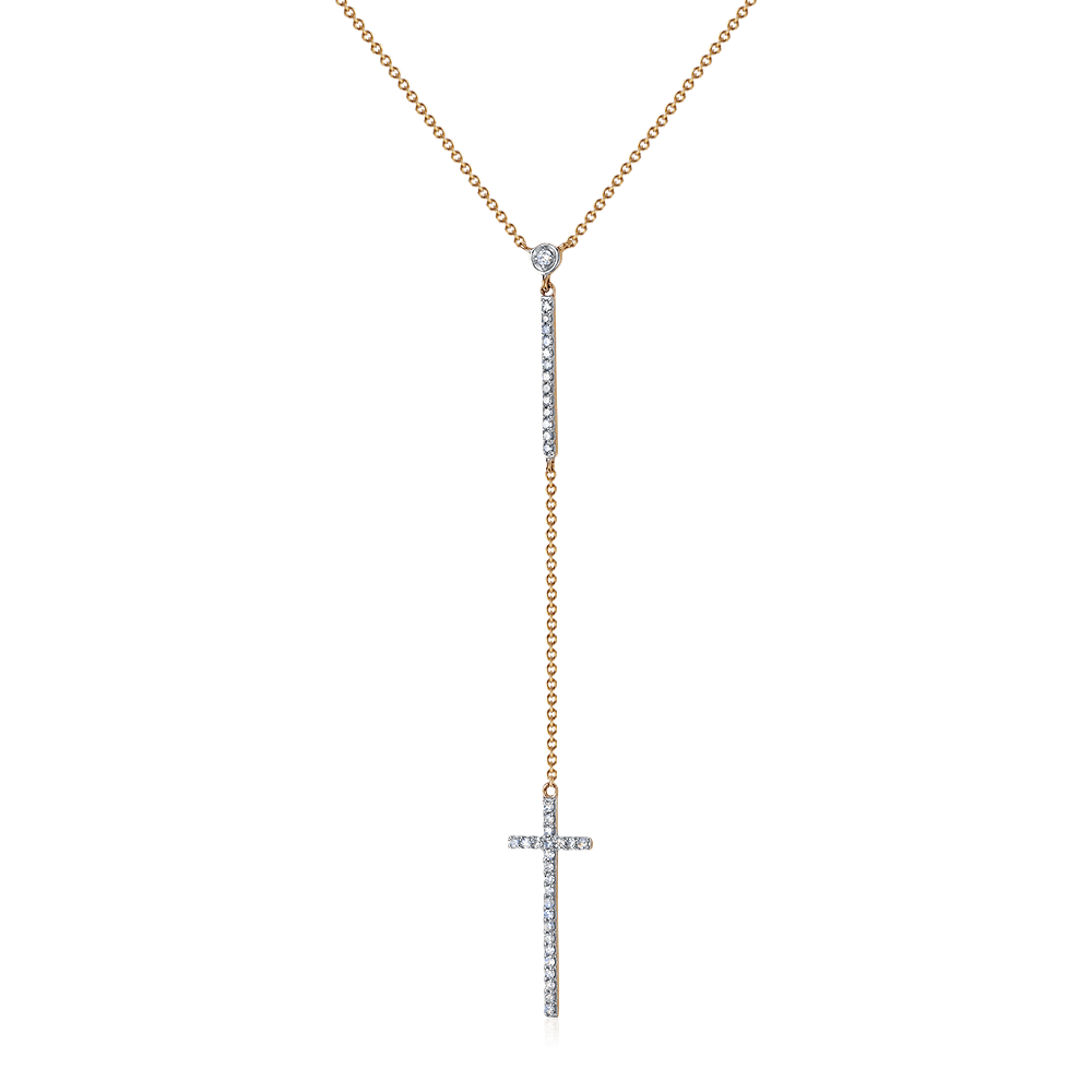 Колье с подвесным крестом с бриллиантами из красного золота 585 пробы (арт. 105713)