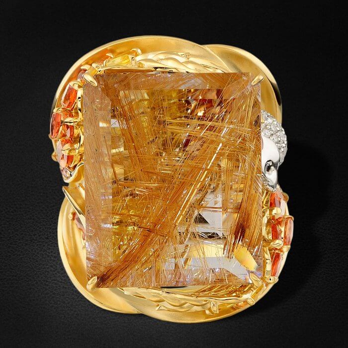 Кольцо Мышь-полевка с цветными камнями, эмалью и бриллиантами в комбинированном золоте 750 пробы, фото № 2
