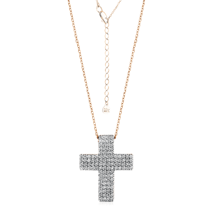 Колье в виде креста с бриллиантами из красного золота 585 пробы, фото № 1