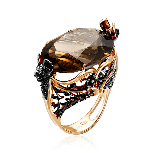 Кольцо Летучая мышь с раухтопазом, бриллиантами из красного золота 585 пробы, фото № 1