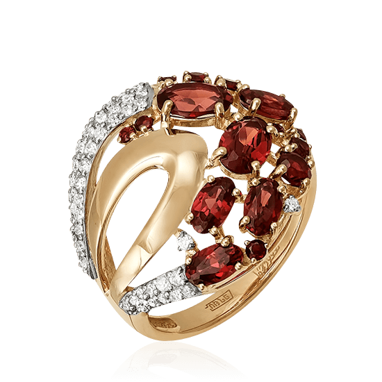 Кольцо с гранатом, бриллиантами из красного золота 585 пробы, фото № 1
