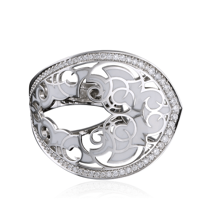 Кольцо с бриллиантами, эмалью в белом золоте 585 пробы, фото № 2