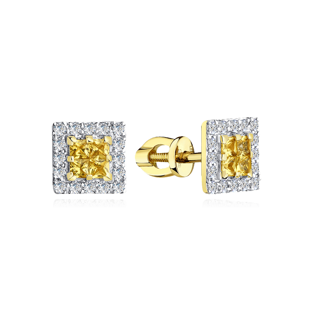 Серьги с сапфиром, бриллиантами из желтого золота 585 пробы, фото № 1