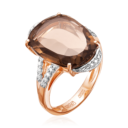 Кольцо с раухтопазом, бриллиантами из красного золота 585 пробы, фото № 1