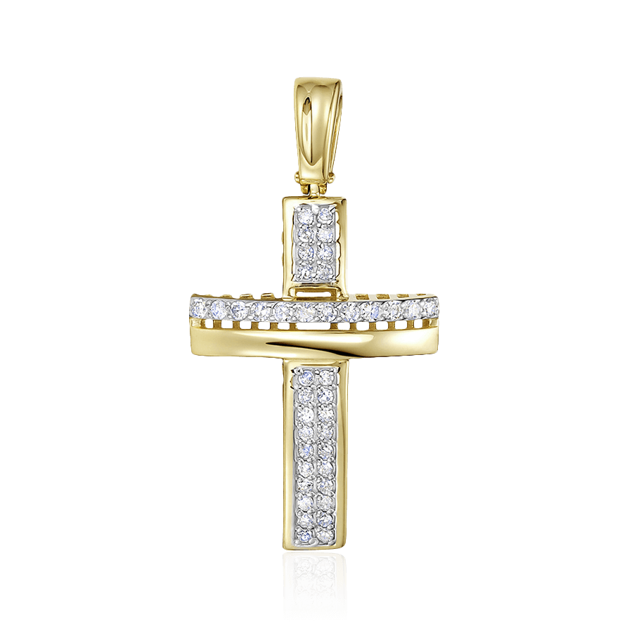 Крестик с бриллиантами из желтого золота 585 пробы, фото № 1