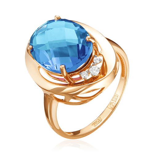 Кольцо с топазом, бриллиантами из красного золота 585 пробы, фото № 1