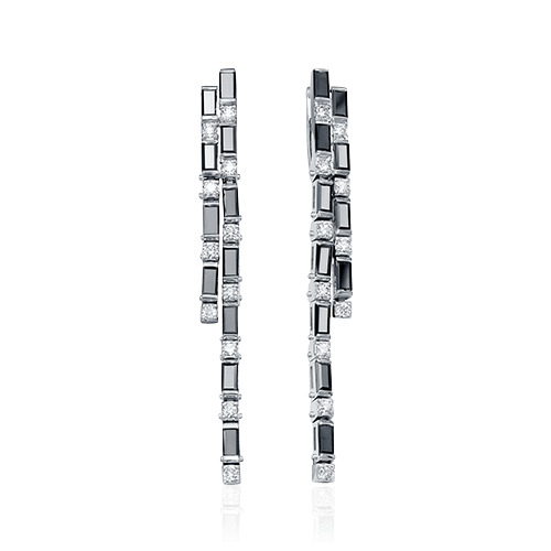 Длинные серьги с дорожками бриллиантов из белого золота 585 пробы, фото № 1
