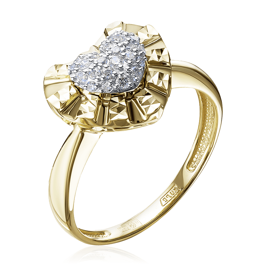 Кольцо сердце с бриллиантами из желтого золота 585, фото № 1