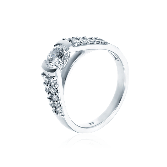 Кольцо с фианитами, бриллиантами из белого золота 585 пробы, фото № 1