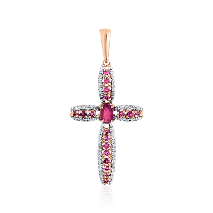 Крест с рубином, бриллиантами из красного золота 585 пробы, фото № 1