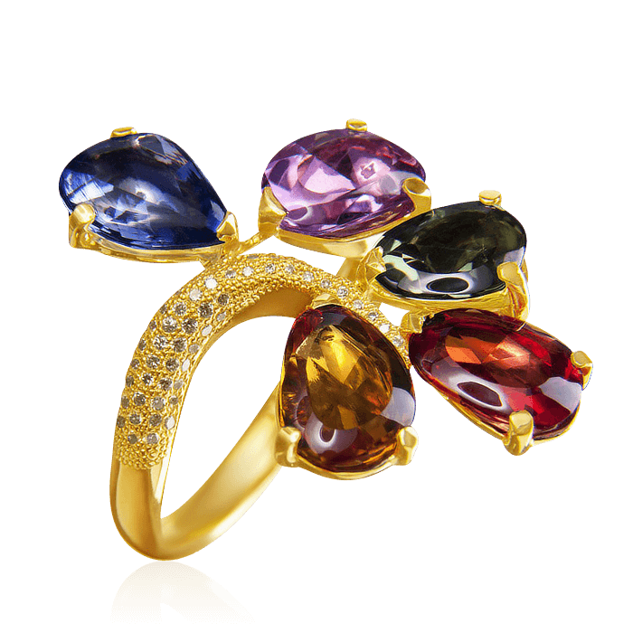 Кольцо с сапфиром, бриллиантами из желтого золота 750 пробы (арт. 39363)