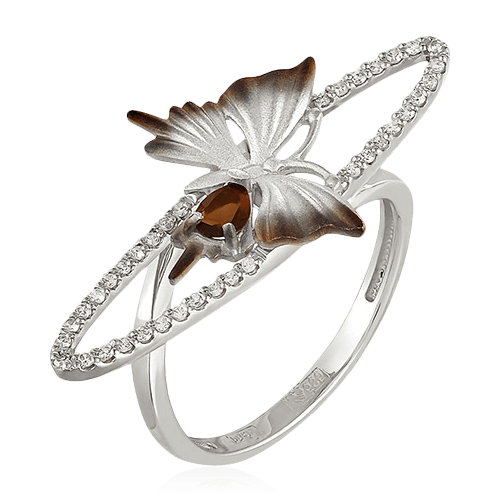 Кольцо Бабочка с раухтопазом, бриллиантами из белого золота 585 пробы, фото № 1
